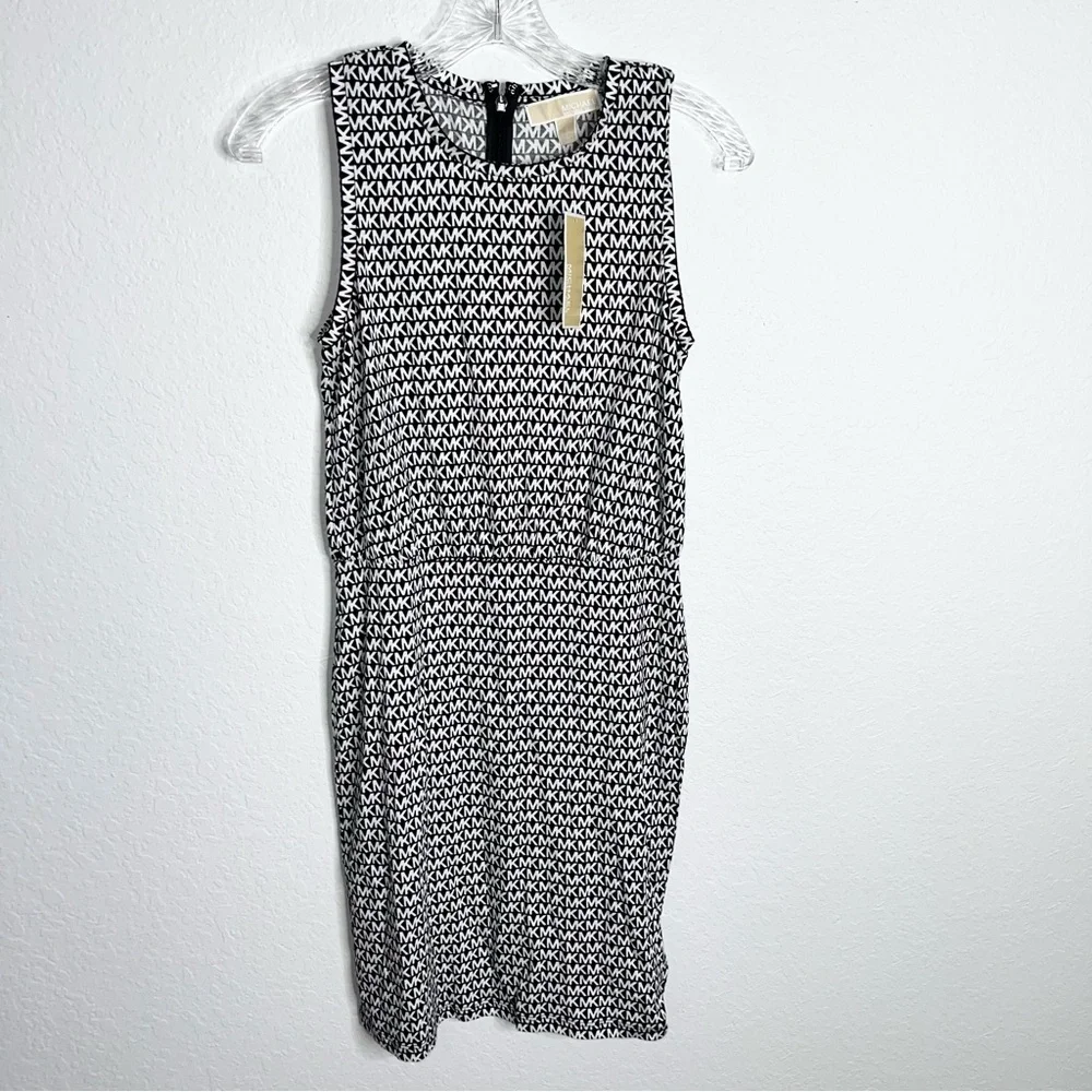 Michael Kors Dress Women Small Logo Black White MK Mini Sleeveless Monogram C5